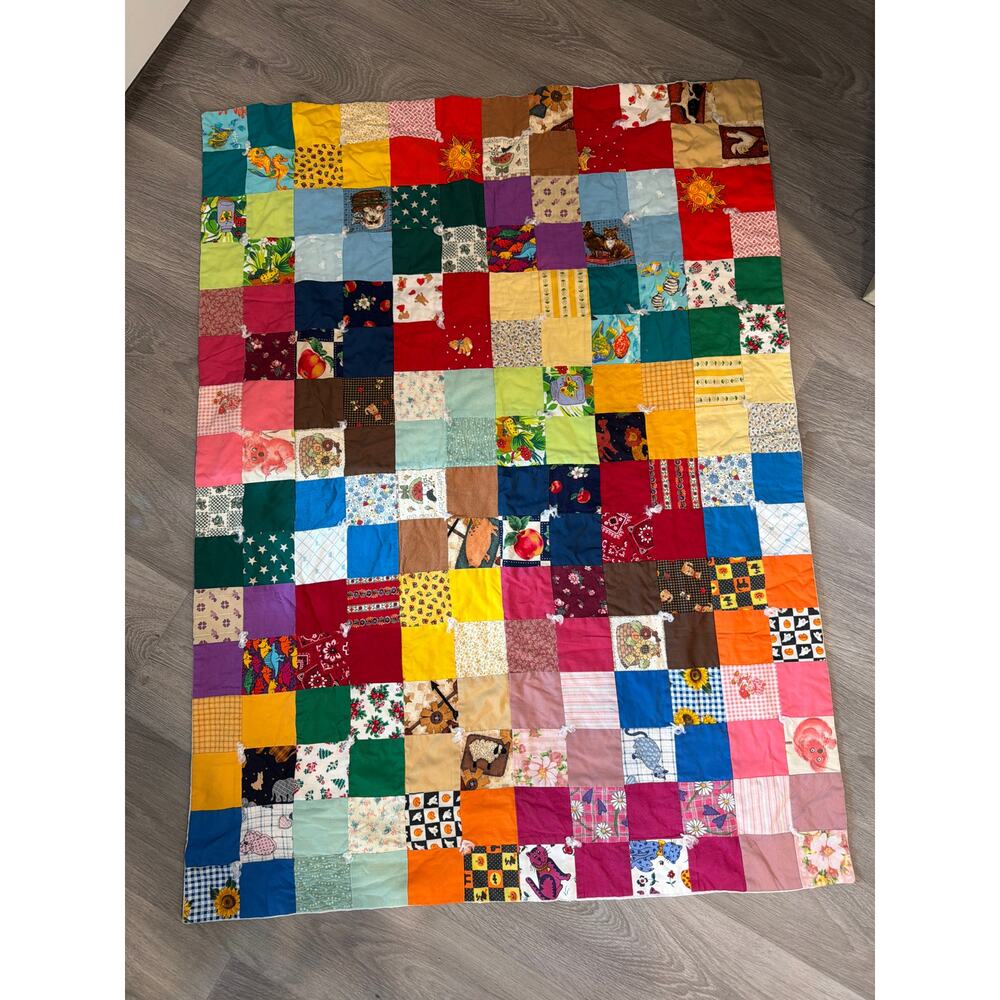 Small vintage patchwork quilt handmade